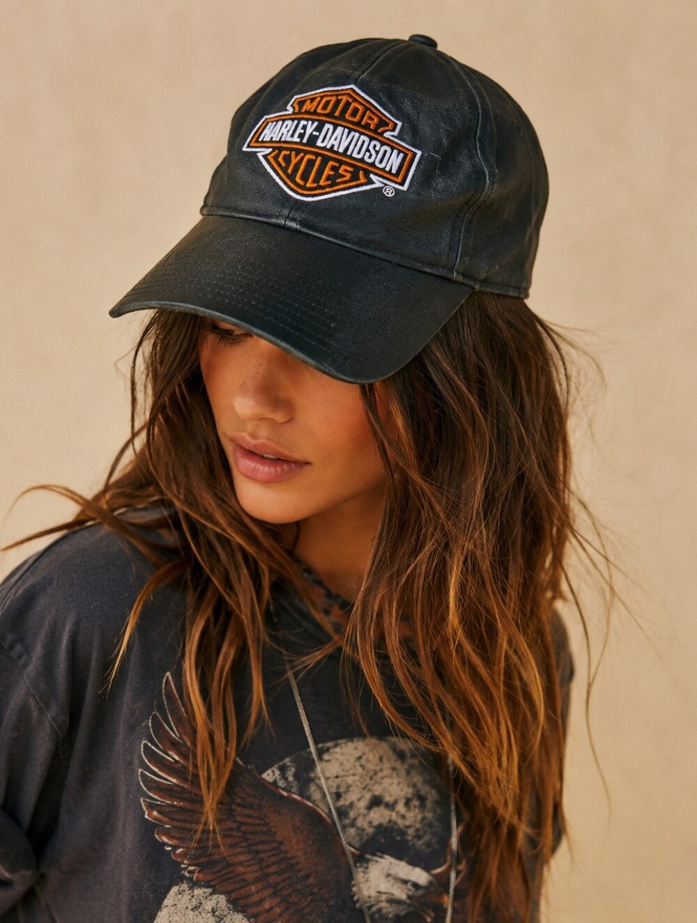 Harley-Davidson 100% Leather Black Adjustable Baseball Hat Motorcycle Cap